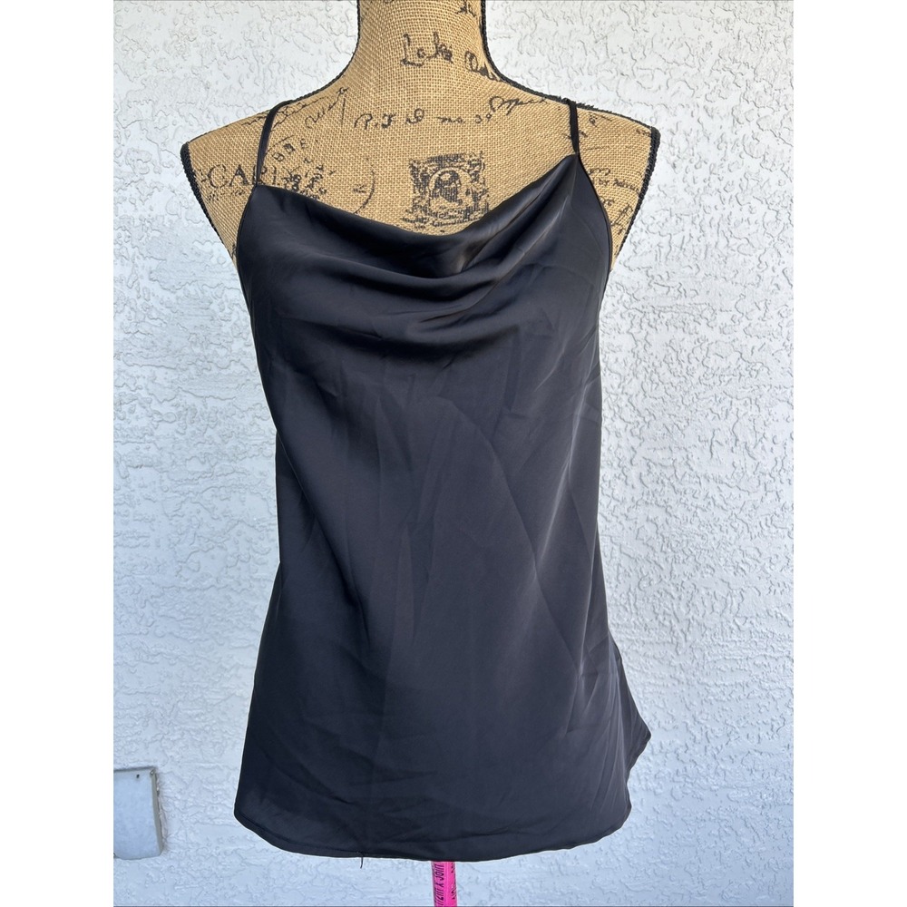 Ekouaer Small Cowl Neck Satin Cami Top Black Whimsigoth Dark Fairy Witchy